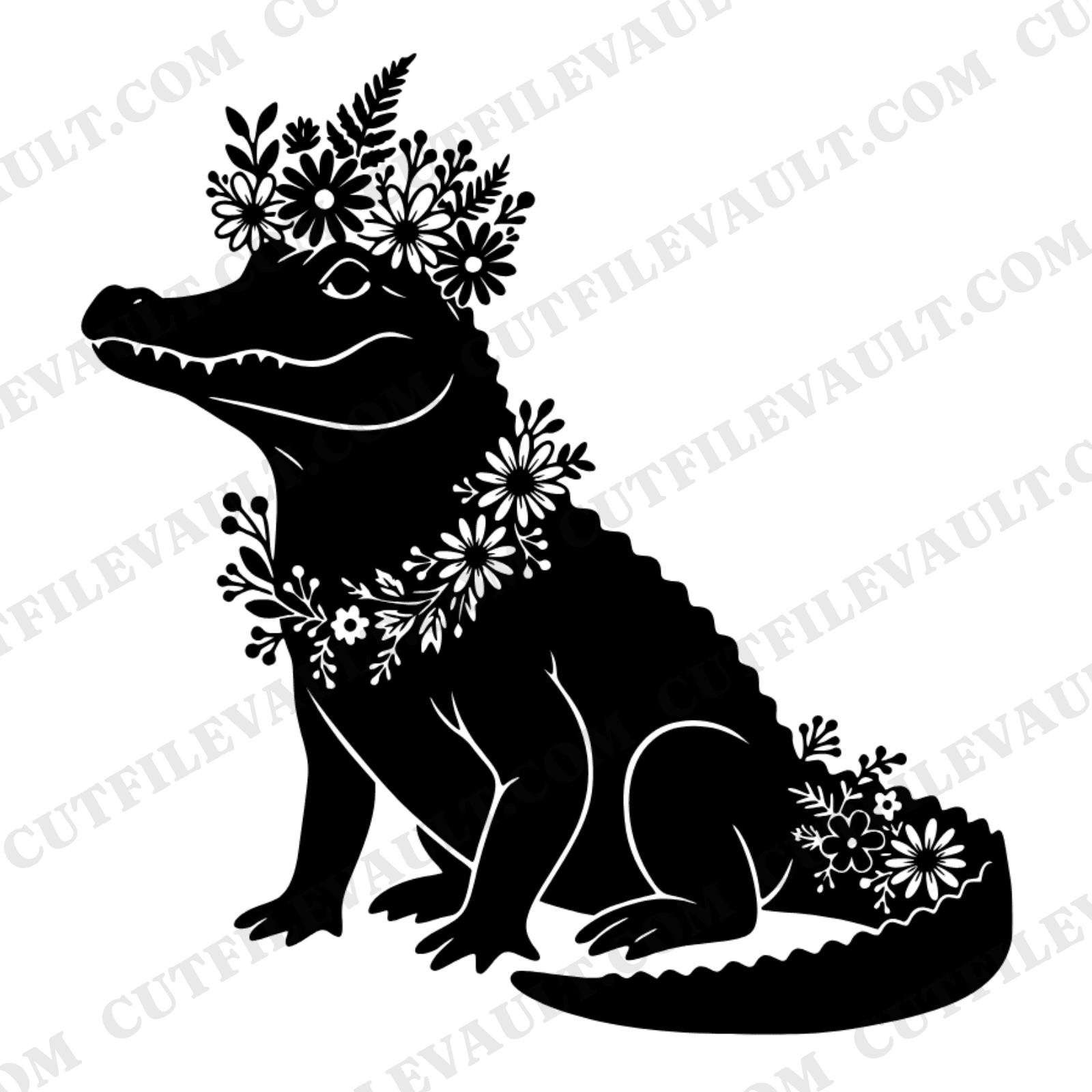 Gentle Alligator with Wildflower Crown SVG PNG, Cottagecore Floral Alligator Cut File for Cricut